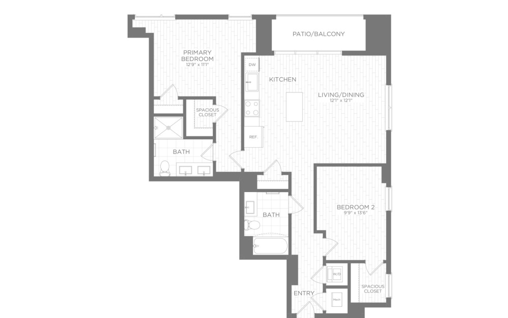 B3 - 2 bedroom floorplan layout with 2 bathrooms and 876 - 963 square feet B3 - 2 bedroom floorplan layout with 2 bathrooms and 876 - 963 square feet